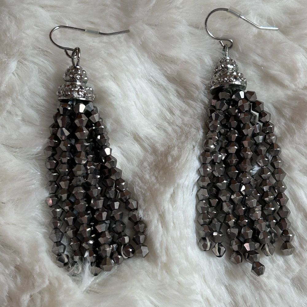 Long Black Fringe Tassel Earrings made w Swarovski Crystal Designer Inspired